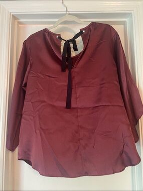 RACHEL Rachel Roy Burgundy Tie-Back Satin Blouse